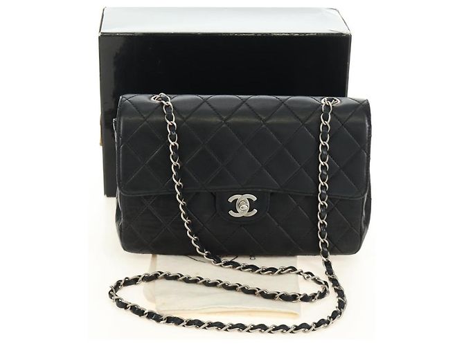 CHANEL Matelasse 25 Chain Shoulder Bag Lamb Skin Black Silver CC Auth 184284V Nero Argento - vista 12