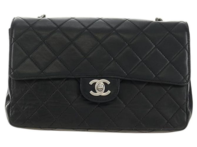 CHANEL Matelasse 25 Chain Shoulder Bag Lamb Skin Black Silver CC Auth 184284V Nero Argento - vista 13