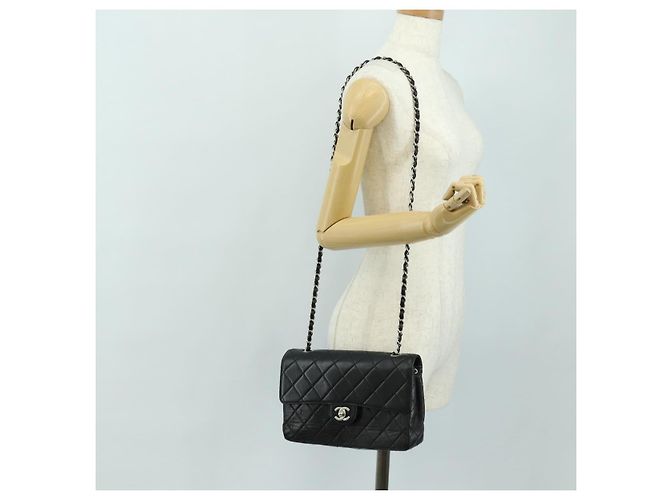 CHANEL Matelasse 25 Chain Shoulder Bag Lamb Skin Black Silver CC Auth 184284V Nero Argento - vista 26