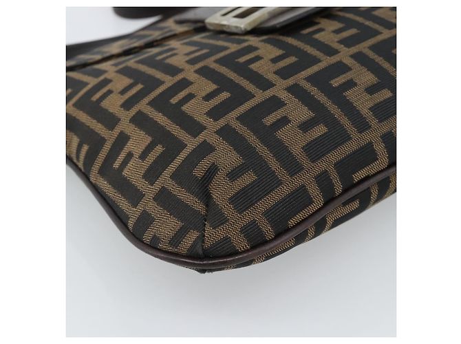 FENDI Zucca Canvas Mamma Baguette Shoulder Bag Black Brown Auth 185075V Marrone Nero - vista 14