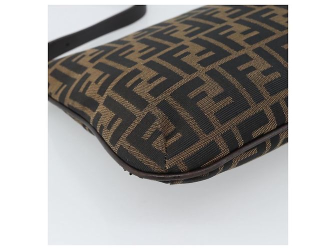 FENDI Zucca Canvas Mamma Baguette Shoulder Bag Black Brown Auth 185075V Marrone Nero - vista 16