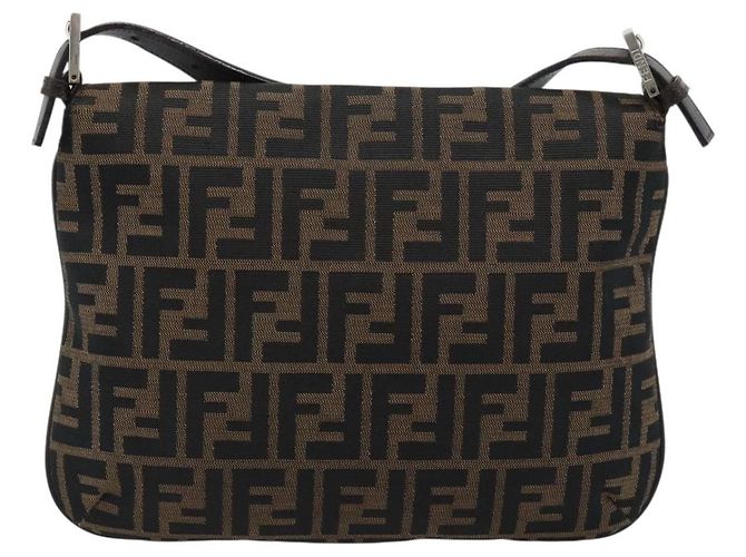 FENDI Zucca Canvas Mamma Baguette Shoulder Bag Black Brown Auth 185075V Marrone Nero - vista 2