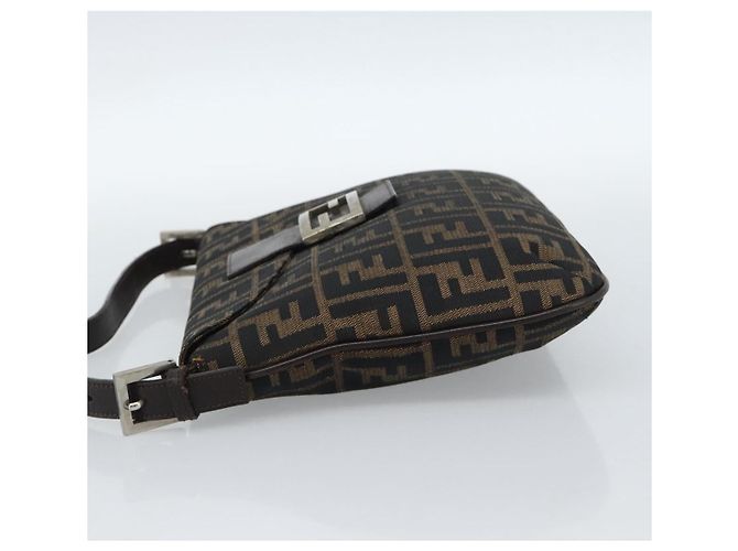 FENDI Zucca Canvas Mamma Baguette Shoulder Bag Black Brown Auth 185075V Marrone Nero - vista 3