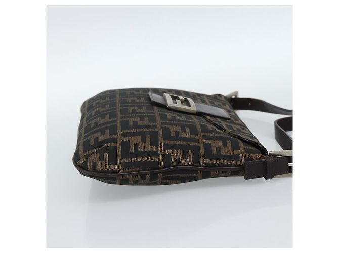 FENDI Zucca Canvas Mamma Baguette Shoulder Bag Black Brown Auth 185075V Marrone Nero - vista 4
