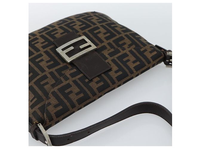 FENDI Zucca Canvas Mamma Baguette Shoulder Bag Black Brown Auth 185075V Marrone Nero - vista 6