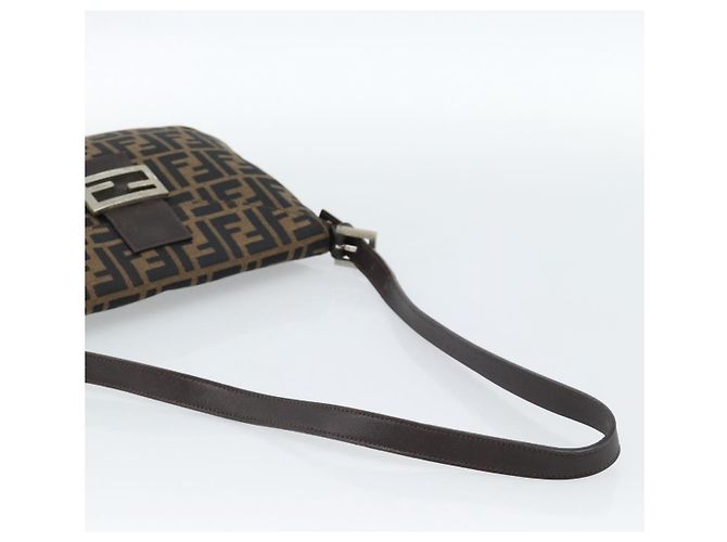 FENDI Zucca Canvas Mamma Baguette Shoulder Bag Black Brown Auth 185075V Marrone Nero - vista 7
