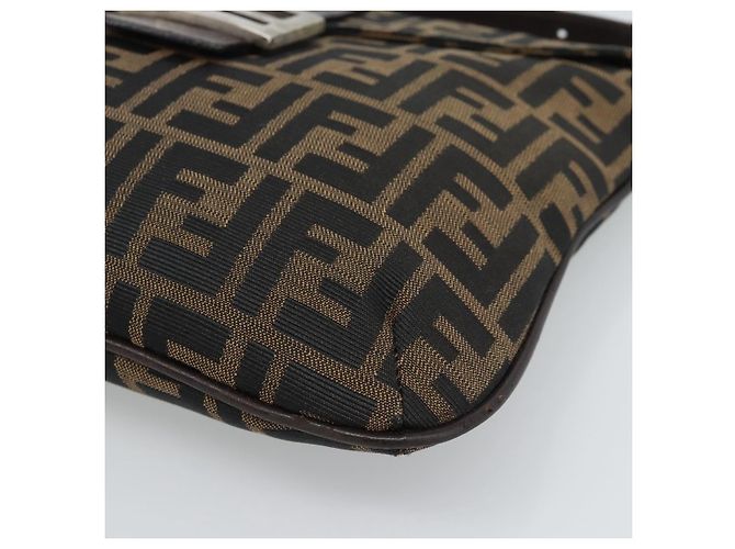 FENDI Zucca Canvas Mamma Baguette Shoulder Bag Black Brown Auth 185075V Marrone Nero - vista 9