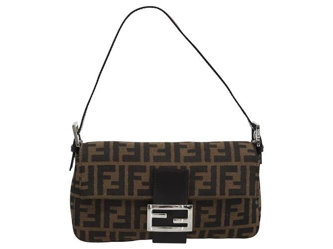 FENDI Zucca Canvas Mamma Baguette Shoulder Bag Black Brown Auth 185659SAM Marrone Nero - vista 13