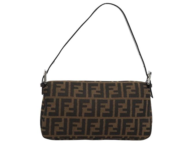 FENDI Zucca Canvas Mamma Baguette Shoulder Bag Black Brown Auth 185659SAM Marrone Nero - vista 2