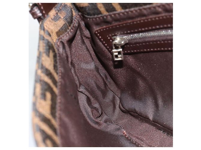 FENDI Zucca Canvas Mamma Baguette Shoulder Bag Black Brown Auth 185659SAM Marrone Nero - vista 20