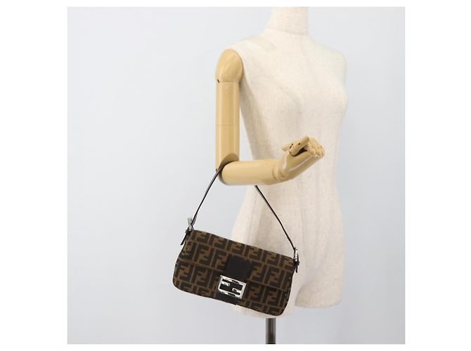 FENDI Zucca Canvas Mamma Baguette Shoulder Bag Black Brown Auth 185659SAM Marrone Nero - vista 23