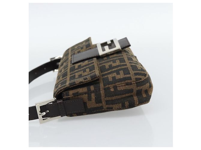 FENDI Zucca Canvas Mamma Baguette Shoulder Bag Black Brown Auth 185659SAM Marrone Nero - vista 3