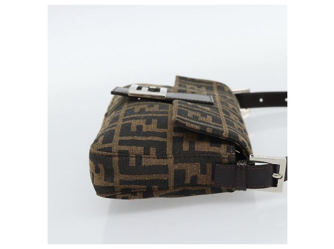 FENDI Zucca Canvas Mamma Baguette Shoulder Bag Black Brown Auth 185659SAM Marrone Nero - vista 4