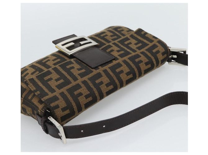 FENDI Zucca Canvas Mamma Baguette Shoulder Bag Black Brown Auth 185659SAM Marrone Nero - vista 6