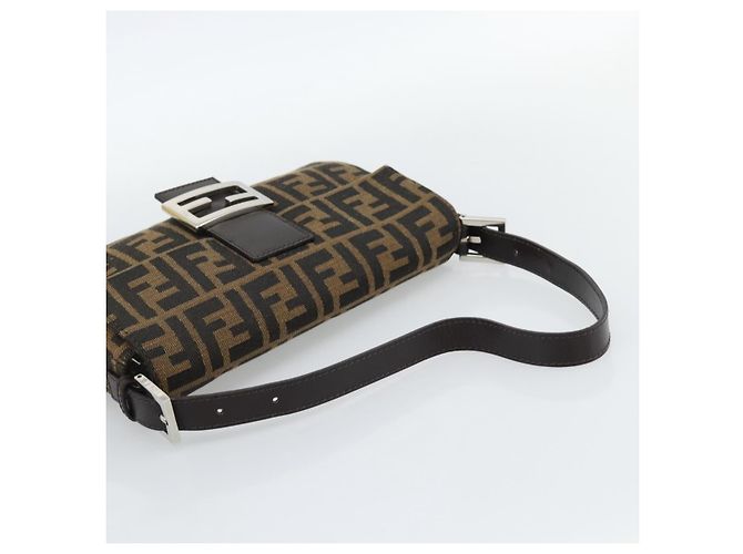 FENDI Zucca Canvas Mamma Baguette Shoulder Bag Black Brown Auth 185659SAM Marrone Nero - vista 7
