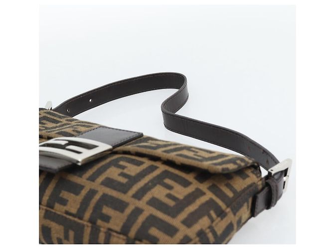 FENDI Zucca Canvas Mamma Baguette Shoulder Bag Black Brown Auth 185659SAM Marrone Nero - vista 8