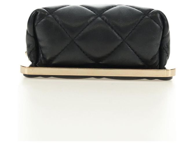 CHANEL Pochette à bandoulière Chain Evening Bag en peau d'agneau Noir Or CC Auth 184385SV Doré - vue 10