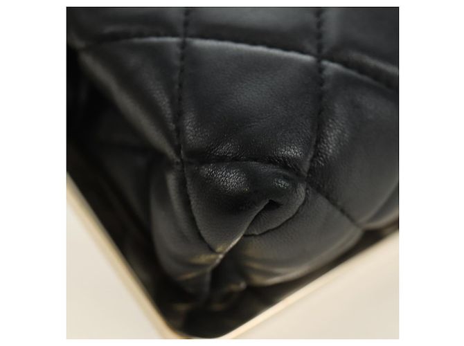 CHANEL Pochette à bandoulière Chain Evening Bag en peau d'agneau Noir Or CC Auth 184385SV Doré - vue 11
