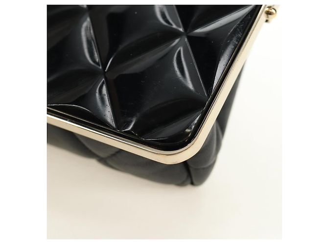 CHANEL Pochette à bandoulière Chain Evening Bag en peau d'agneau Noir Or CC Auth 184385SV Doré - vue 14