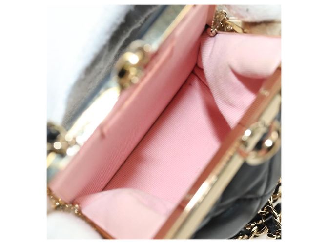 CHANEL Pochette à bandoulière Chain Evening Bag en peau d'agneau Noir Or CC Auth 184385SV Doré - vue 19
