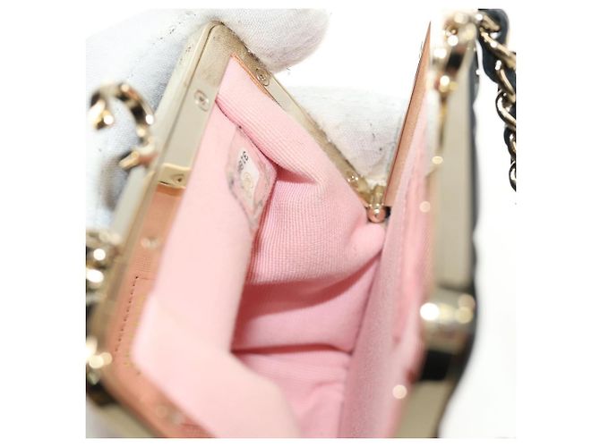 CHANEL Pochette à bandoulière Chain Evening Bag en peau d'agneau Noir Or CC Auth 184385SV Doré - vue 21