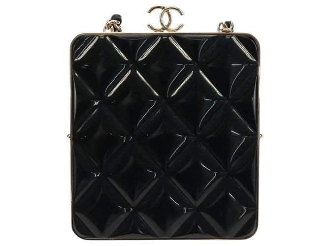 CHANEL Pochette à bandoulière Chain Evening Bag en peau d'agneau Noir Or CC Auth 184385SV Doré - vue 3