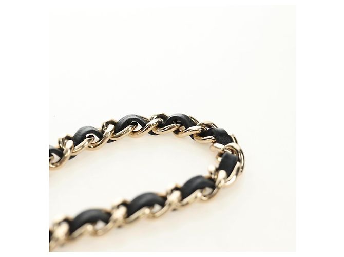 CHANEL Pochette à bandoulière Chain Evening Bag en peau d'agneau Noir Or CC Auth 184385SV Doré - vue 9