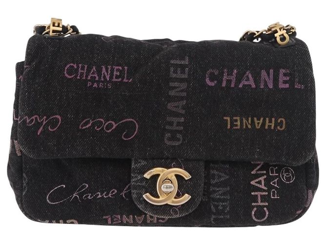 CHANEL Borsa a Spalla Chain Matelasse 22 Denim Nero Oro CC Auth 184961SM D'oro - vista 13