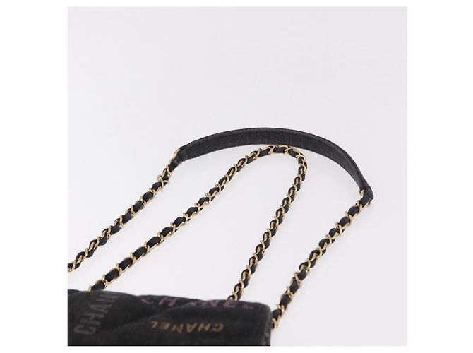 CHANEL Borsa a Spalla Chain Matelasse 22 Denim Nero Oro CC Auth 184961SM D'oro - vista 14