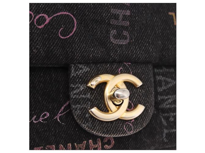 CHANEL Borsa a Spalla Chain Matelasse 22 Denim Nero Oro CC Auth 184961SM D'oro - vista 18