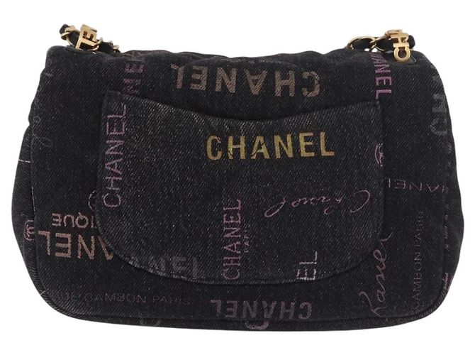 CHANEL Borsa a Spalla Chain Matelasse 22 Denim Nero Oro CC Auth 184961SM D'oro - vista 2