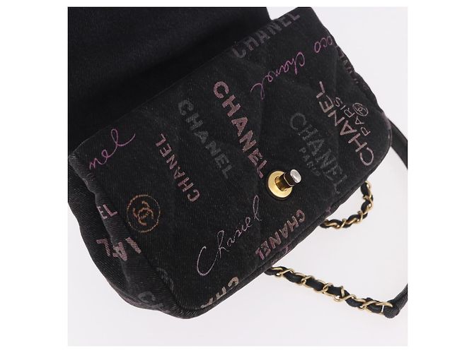 CHANEL Borsa a Spalla Chain Matelasse 22 Denim Nero Oro CC Auth 184961SM D'oro - vista 20