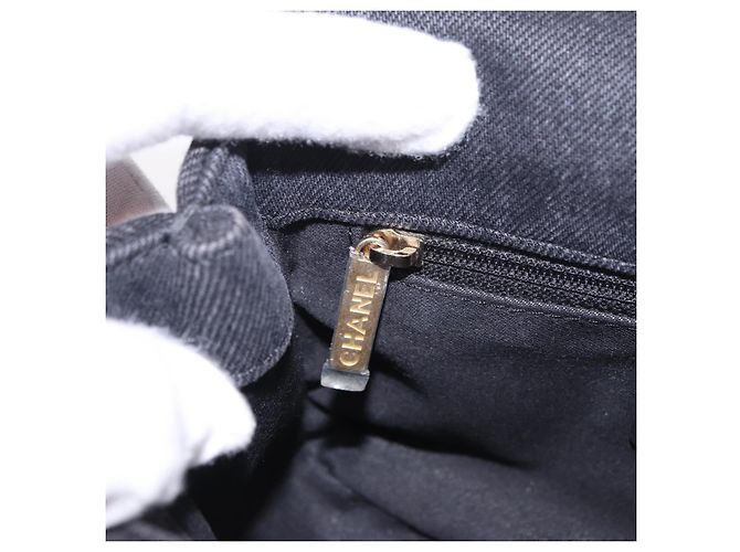 CHANEL Borsa a Spalla Chain Matelasse 22 Denim Nero Oro CC Auth 184961SM D'oro - vista 25