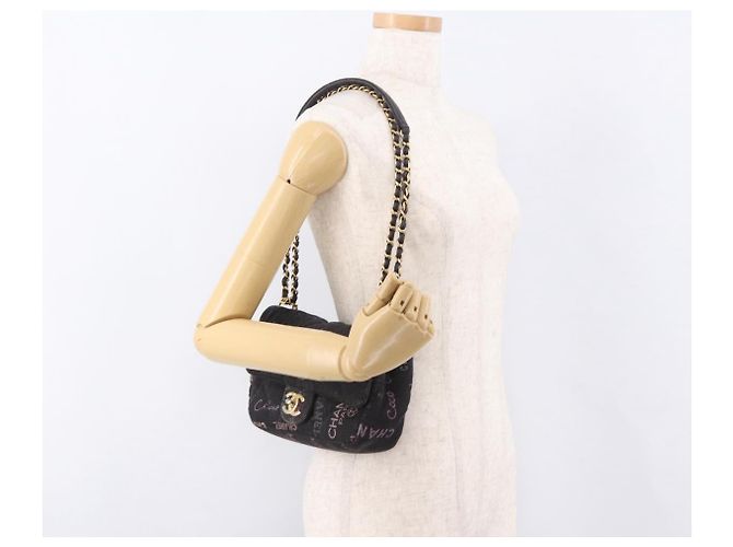 CHANEL Borsa a Spalla Chain Matelasse 22 Denim Nero Oro CC Auth 184961SM D'oro - vista 27