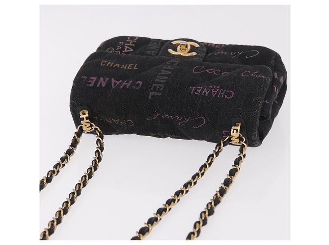 CHANEL Borsa a Spalla Chain Matelasse 22 Denim Nero Oro CC Auth 184961SM D'oro - vista 6