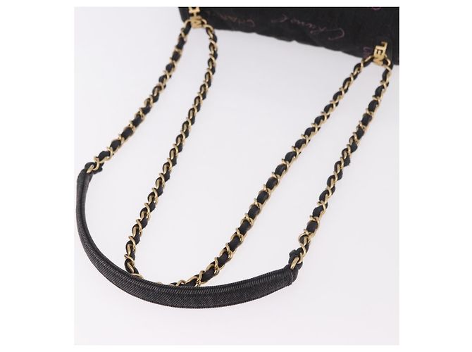 CHANEL Borsa a Spalla Chain Matelasse 22 Denim Nero Oro CC Auth 184961SM D'oro - vista 7