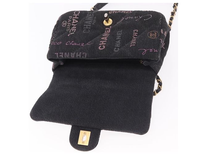 CHANEL Borsa a Spalla Chain Matelasse 22 Denim Nero Oro CC Auth 184961SM D'oro - vista 9