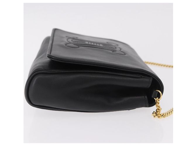 Céline Sac à bandoulière à chaîne CELINE en cuir noir et or Auth ki6665M Doré - vue 3