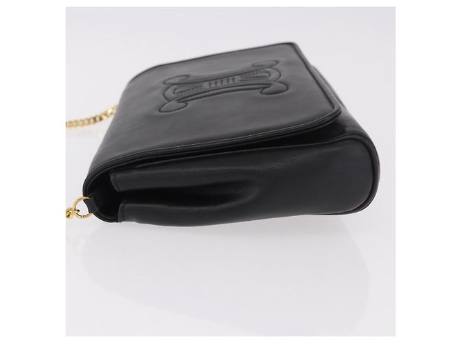 Céline Sac à bandoulière à chaîne CELINE en cuir noir et or Auth ki6665M Doré - vue 4