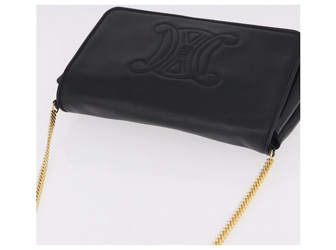 Céline Sac à bandoulière à chaîne CELINE en cuir noir et or Auth ki6665M Doré - vue 6