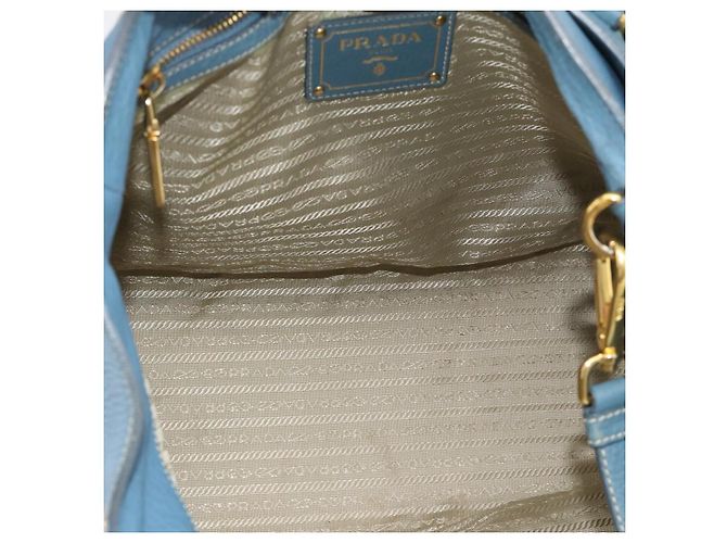 Bolsa Tote PRADA de couro 2way Azul Ouro Auth 185152A Dourado - vista 11