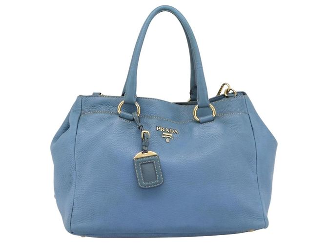 Bolsa Tote PRADA de couro 2way Azul Ouro Auth 185152A Dourado - vista 13
