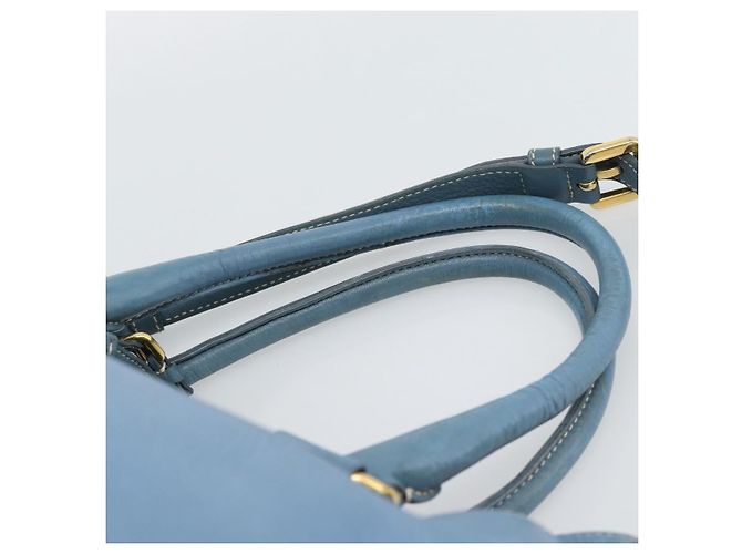 Bolsa Tote PRADA de couro 2way Azul Ouro Auth 185152A Dourado - vista 14