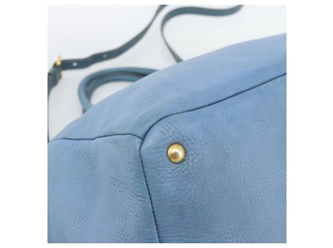 Bolsa Tote PRADA de couro 2way Azul Ouro Auth 185152A Dourado - vista 16