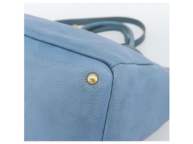 Bolsa Tote PRADA de couro 2way Azul Ouro Auth 185152A Dourado - vista 17