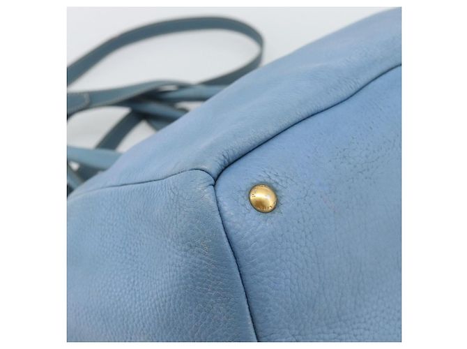 Bolsa Tote PRADA de couro 2way Azul Ouro Auth 185152A Dourado - vista 18
