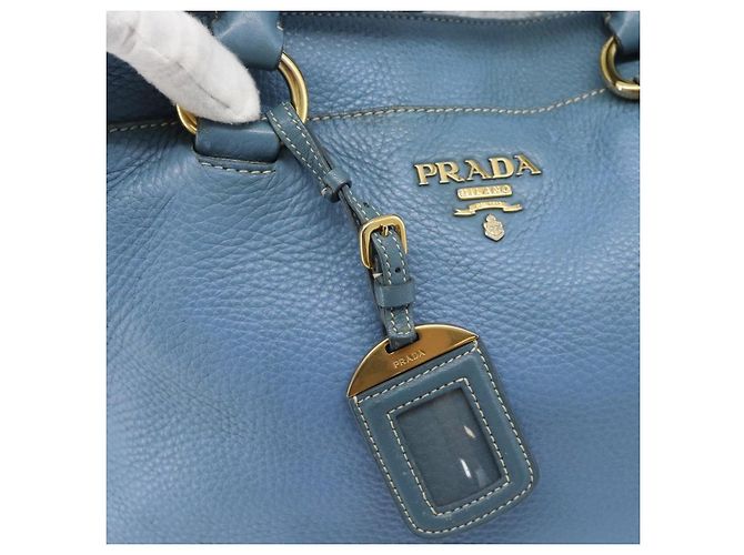 Bolsa Tote PRADA de couro 2way Azul Ouro Auth 185152A Dourado - vista 19