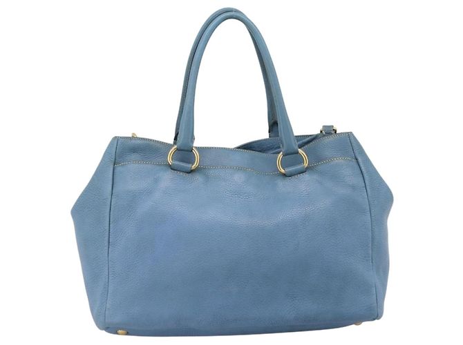Bolsa Tote PRADA de couro 2way Azul Ouro Auth 185152A Dourado - vista 2