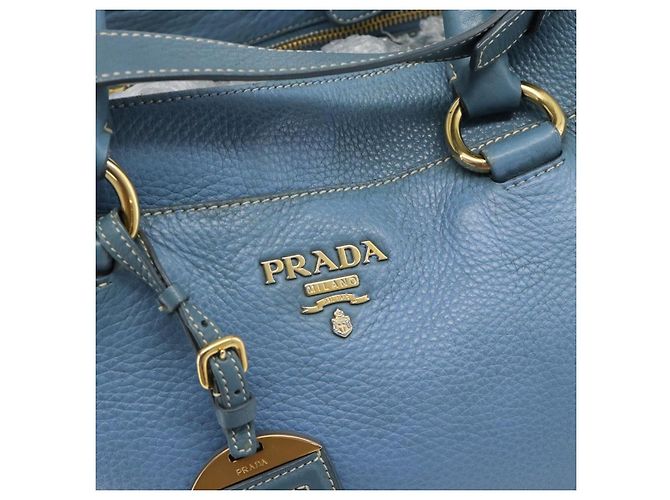 Bolsa Tote PRADA de couro 2way Azul Ouro Auth 185152A Dourado - vista 20