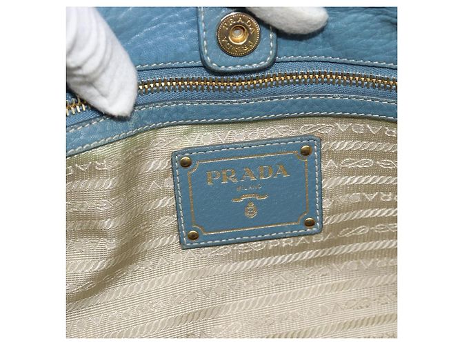 Bolsa Tote PRADA de couro 2way Azul Ouro Auth 185152A Dourado - vista 21